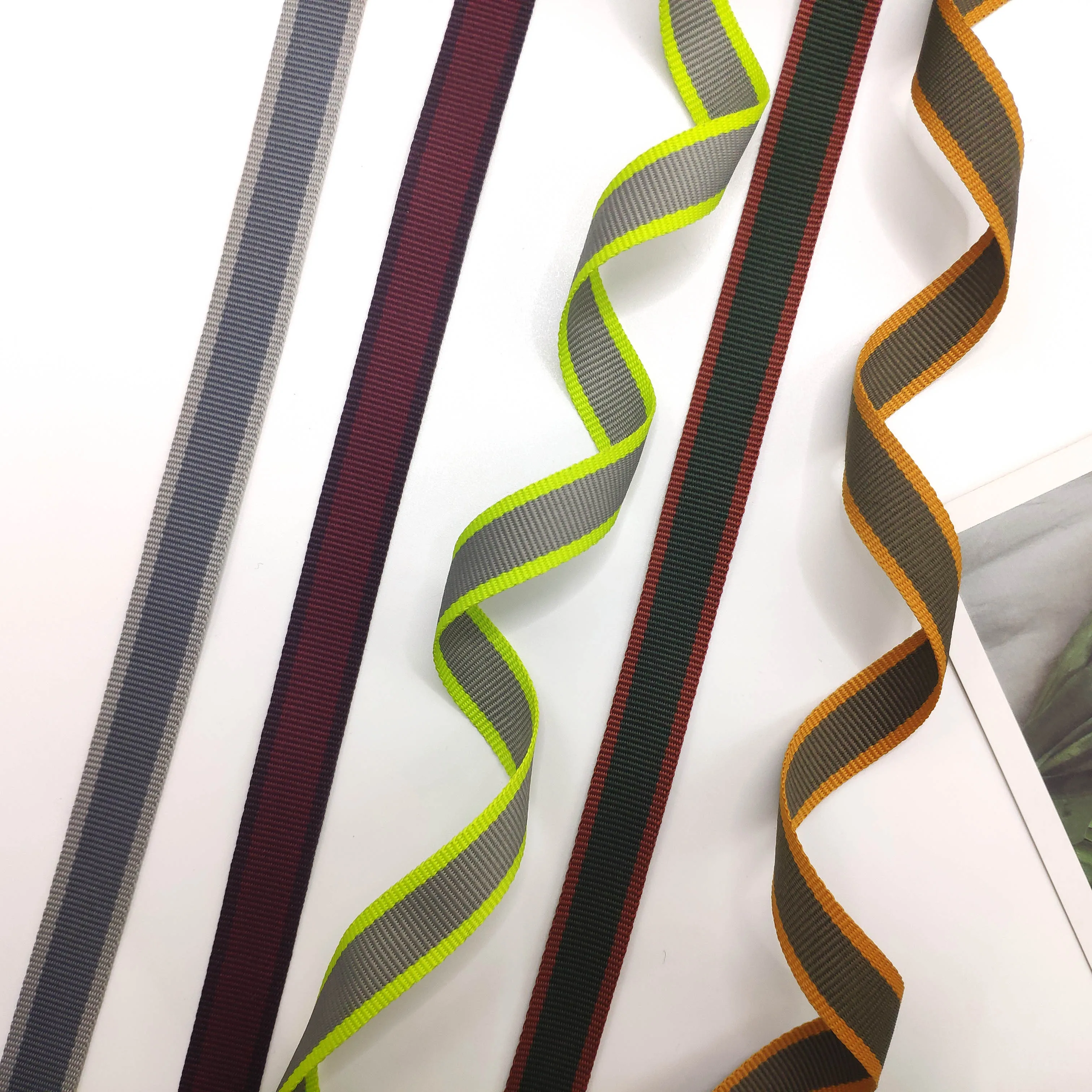 Manufacturer Custom Durable Inter Color Jacquard Ribbon Webbing Transverse stripe Polyester Width 16 mm Backpack Clothes Decor