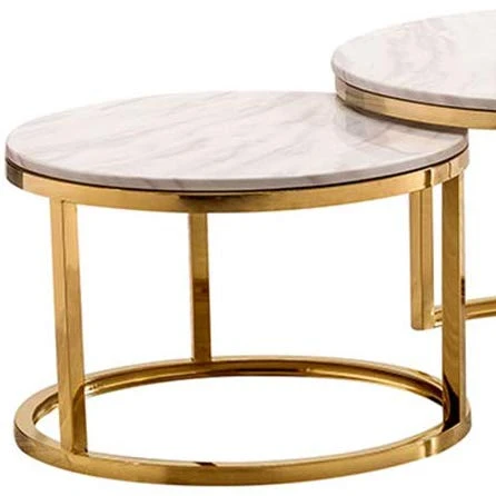 Round Glass Coffee Table for Living room Furniture Aesthetic Room Decor, Glass & Brass sofa table Top Nesting Coffee Table Set 2