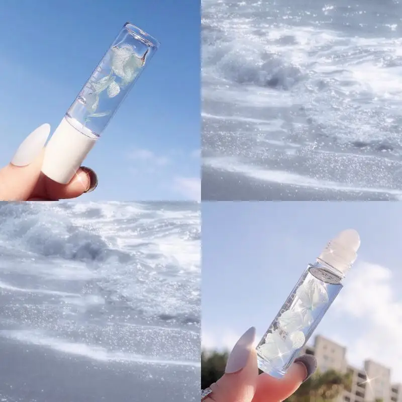 New cute transparent lip balm oil private label plant flower lipstick colorful liquid lip gloss