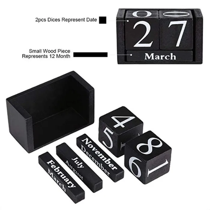 Wholesale Vintage Creative Wooden Cubes Daily Perpetual Desktop Calendar Living Room Decoration