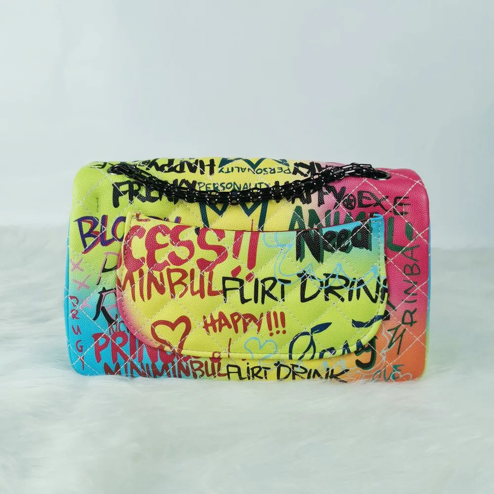 TS9018 2021 Hot Selling Latest Graffiti Bag For Women Designer Leather Graffiti Purse With Chain Bag Ladies Graffiti Handbag