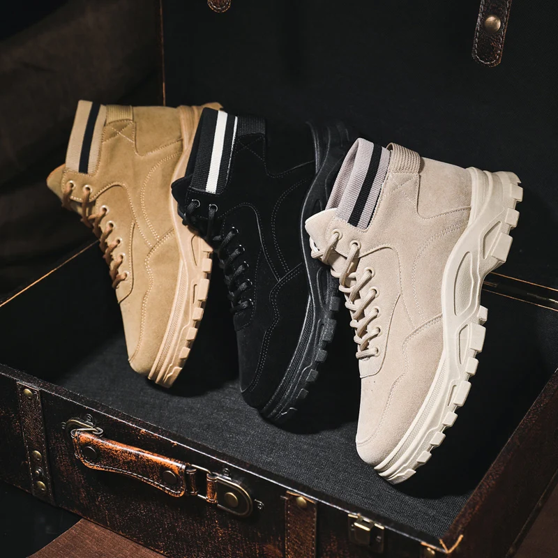 Breathable Hard-wearing Thick Soled Boots Ankle Non-slip Men Black Boots Shoes