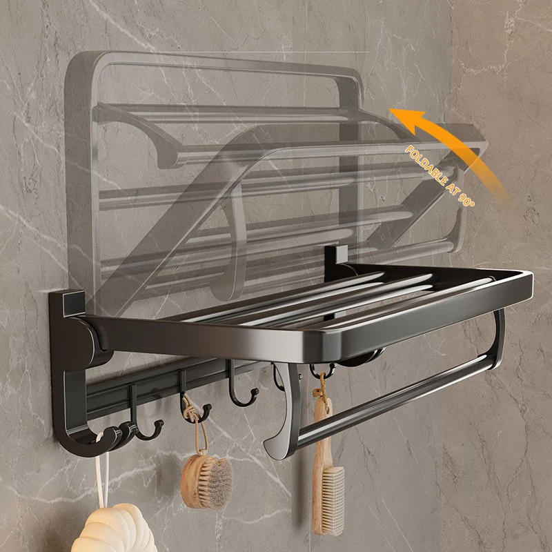 Towel Rack for Bathroom Towel Storage Wall Mounted Shelf with Bar Hooks No Assembly Required