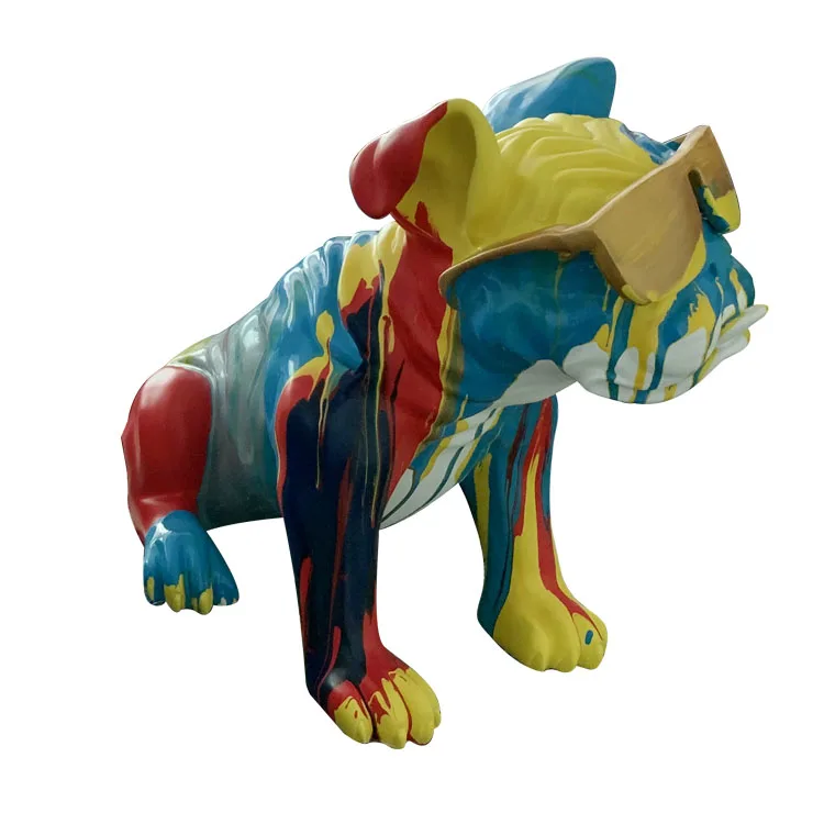 Cute Decoration Dropping Color Dog Sculpture Animal Resin Bulldog Statue