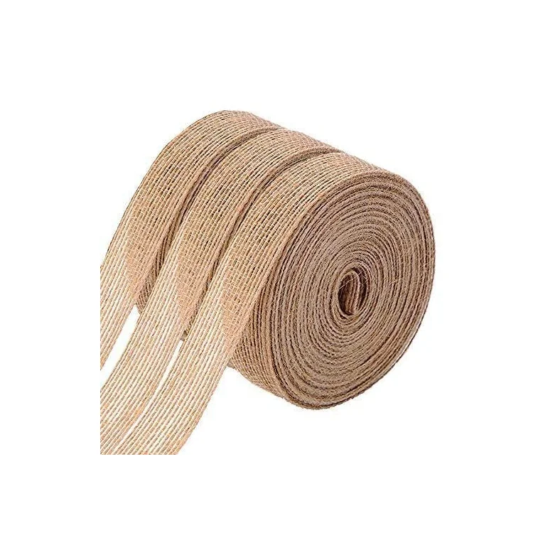 3 Rolls of  Natural Burlap Fabric with Beautiful Burlap Ribbon  Long 10M Wide 2cm  for Wedding Event Party and Home Decoration