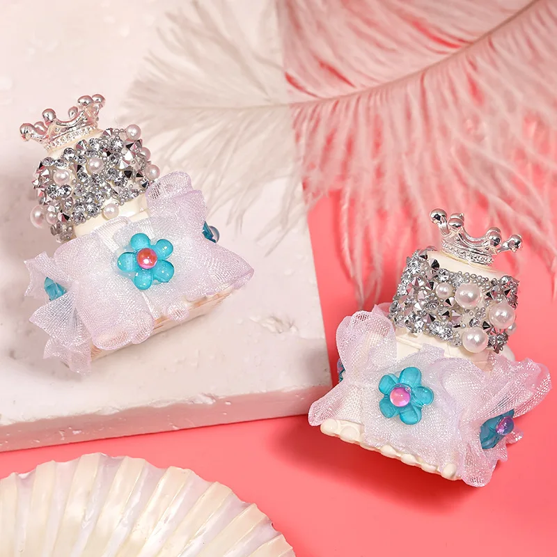 Acrylic Plastic Lucite Cake Beads With Rhinestone Large Size Luxury Beaded Lace Fabric Crystal Rhinestone Sugar Beads for Pens