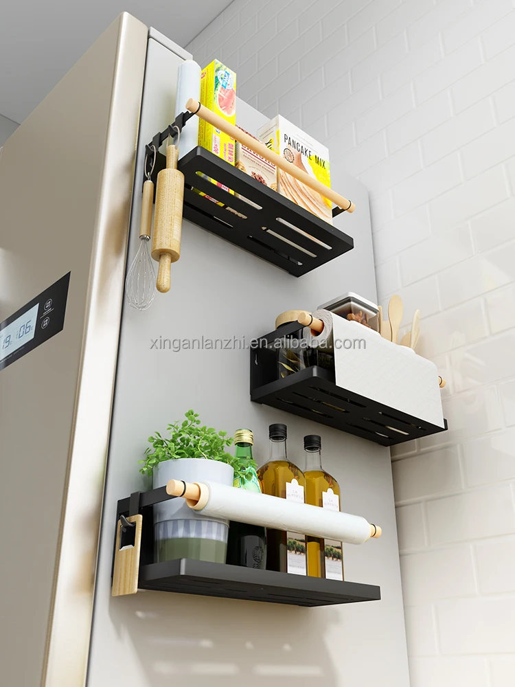 Kitchen Home Fridge Refrigerator Side Mounting Magnetic Spice bottle snack plastic wrap towel Rack Storage hanger Shelf