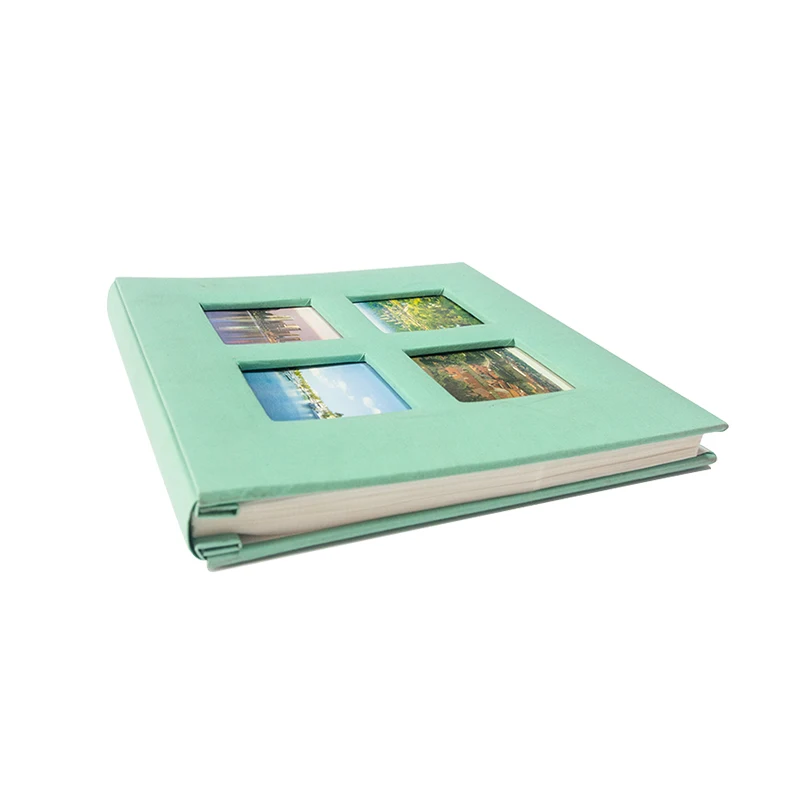 Customized 29.5*21cm 50 Page DIY Photo Albums Fabric Covers with 4 Windows Handmade Scrapbooking  Black Or white Pages