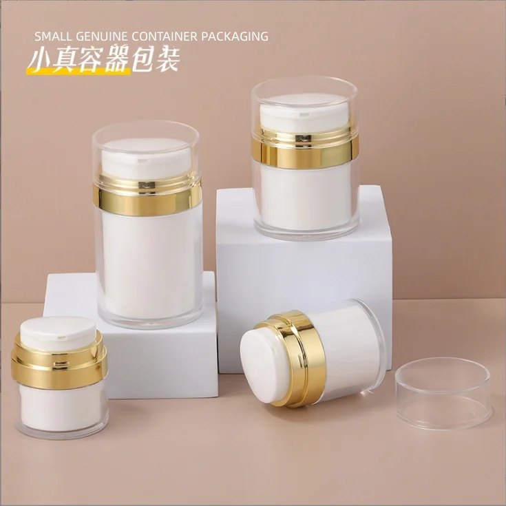 Customs logo 15g 30g 50g 80g 100g press type vacuum cream bottle travel portable airless jar face cream bottle