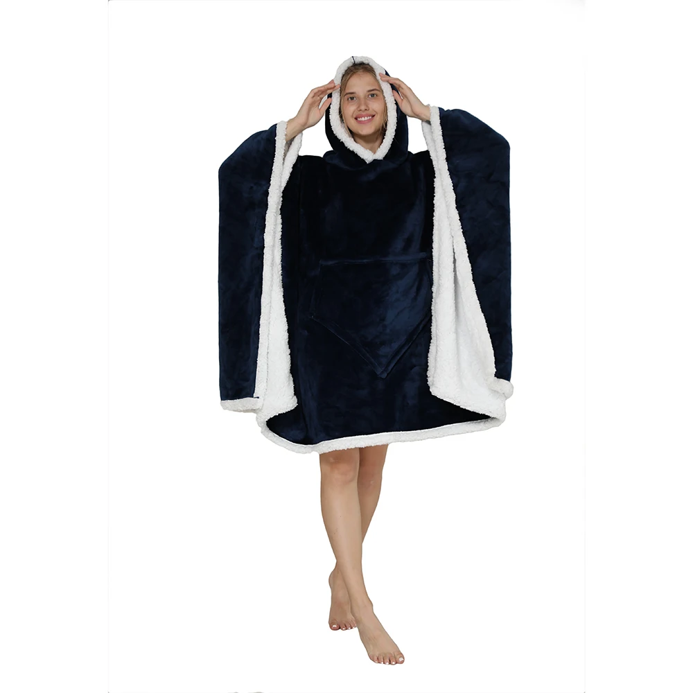 Sherpa fleece hoodie blanket throw wearable  blanket with pocket