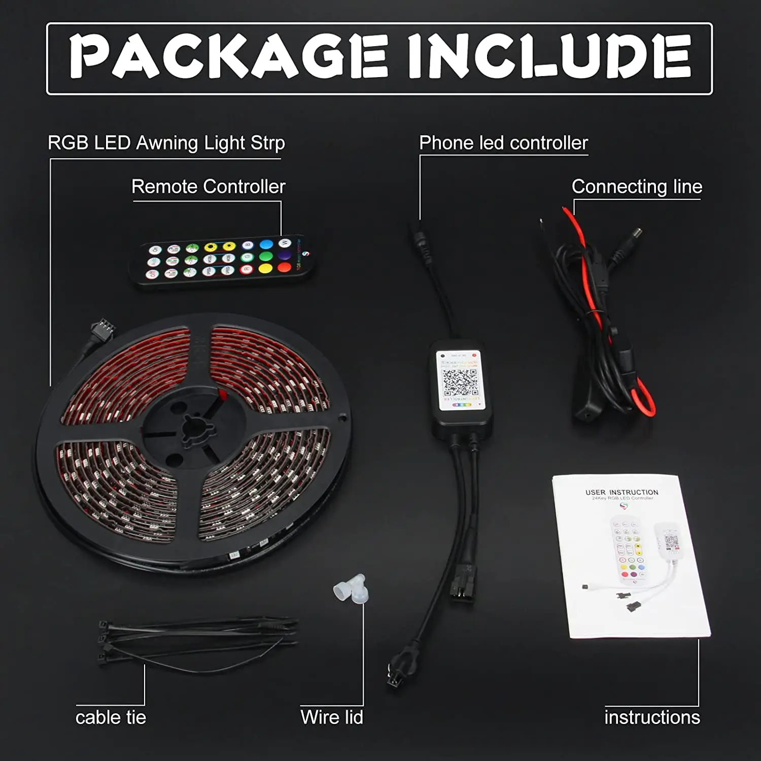 RV Led Awning Party Light RGB Camper Awning Lights 5M/16.4FT Waterproof 12V RV Outdoor Awning Lights with Smartphone APP / Remo