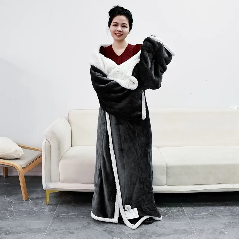 Flannel & Sherpa Wearable Electric Blanket With 6 Heat Levels,Wearable Heated Throw Blanket For Home and Office Use