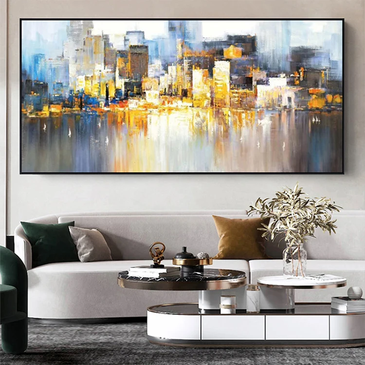 Cityscape Wall Art Modern City Building Painting Scenery Canvas Handmade Abstract Oil Painting For Home Decor Wall Framed Art