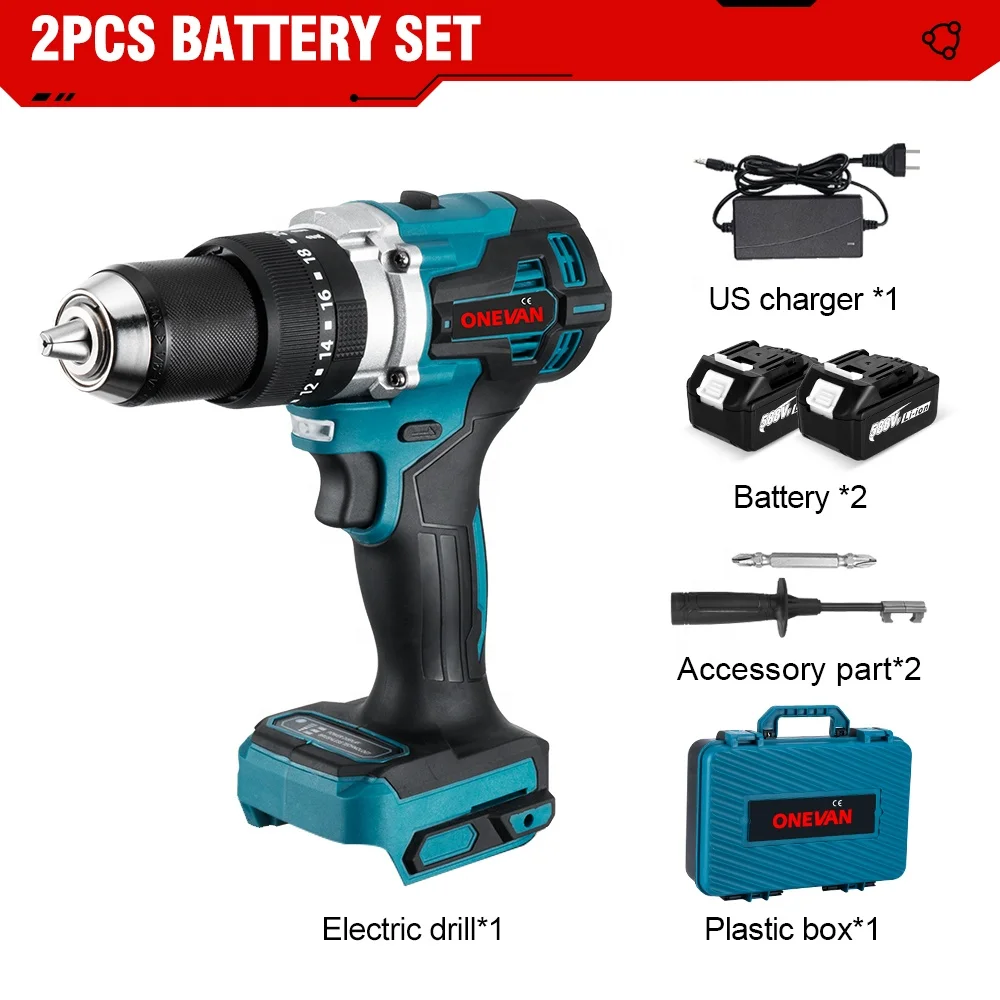 1500W Brushless Electric Impact Drill 20+3 Torque 3in1 Electric Screwdriver Hammer Drill Power Tools for Makita 18V Battery DIY
