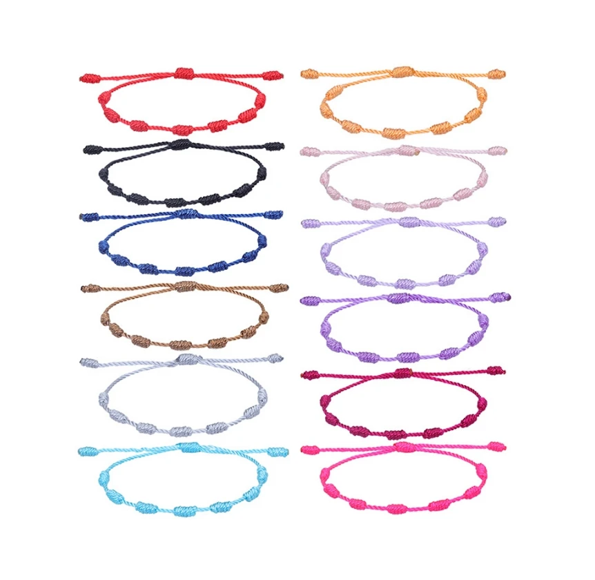 Wholesale Manufacturer Multi Colors Seven Knotted  Red String Rope Braided Bracelet Adjustable 7 Knots Lucky Friendship Bracelet