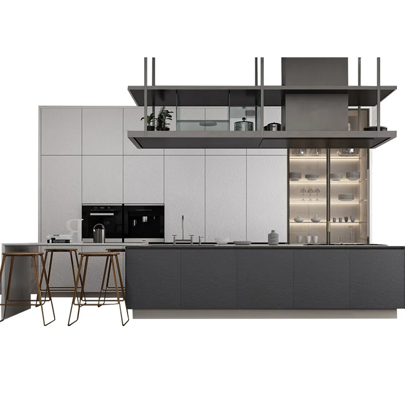 MEGA Modern Style Manufacturer Furniture Designs Complete  Light Luxury  Island Full Set Kitchen Cabinets