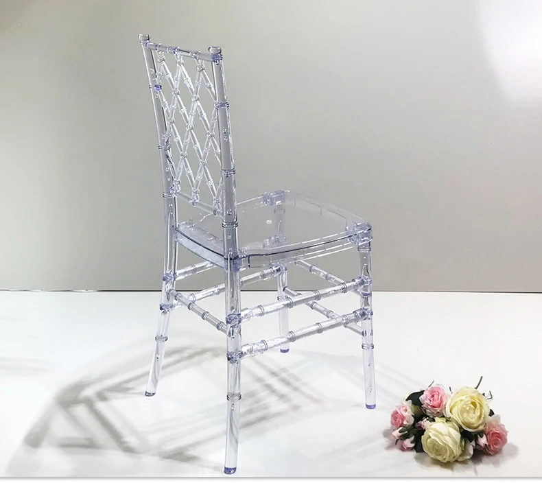  Заводская цена банкетный популярный мягкий стул Тиффани Chiavari из прозрачного пластика с перекрестной спинкой для