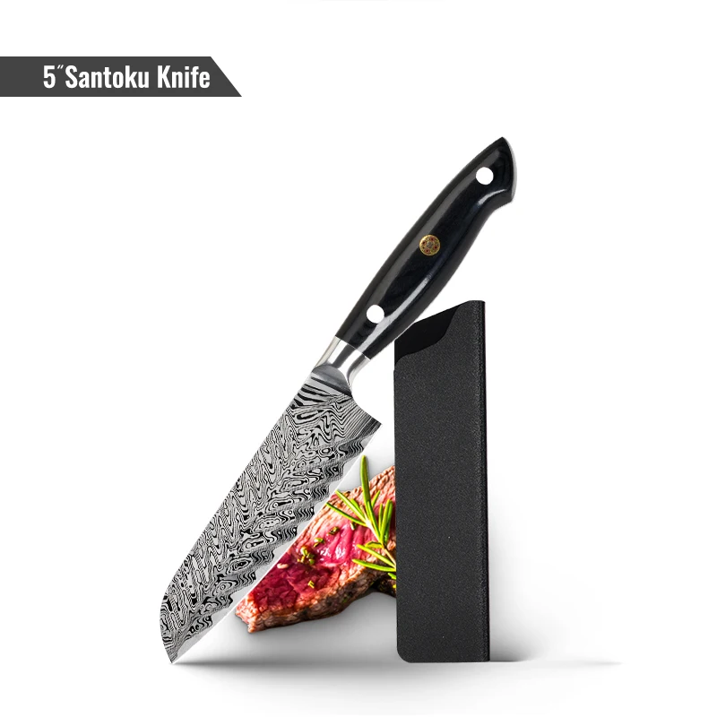 
KONOLL 5inch Carbon Steel Professional Japanese Santoku Knife With Laser 