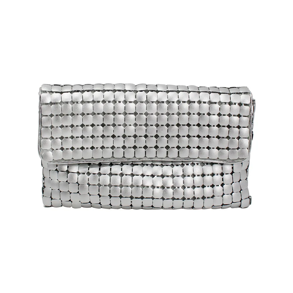 
Aluminum Flap Envelope Purse Metallic Clutch Evening Crossbody Handbag Chain Bags 