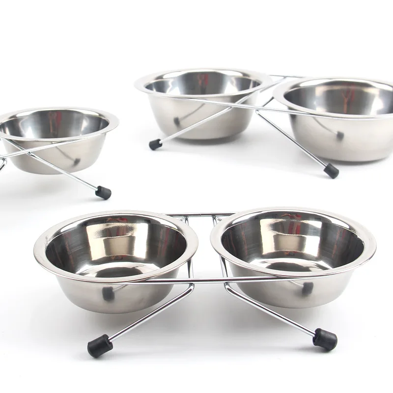 Kingtale  Stainless Steel Double Puppy Cat Dog Dish Bowls with Iron Stand Removable Pet Water Food Feeder