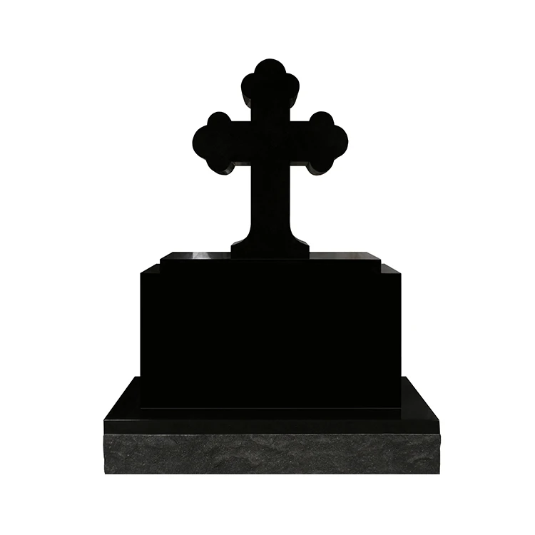 Russian Orthodox Cross Shape Design Black Granite Polished Tombstones Monuments