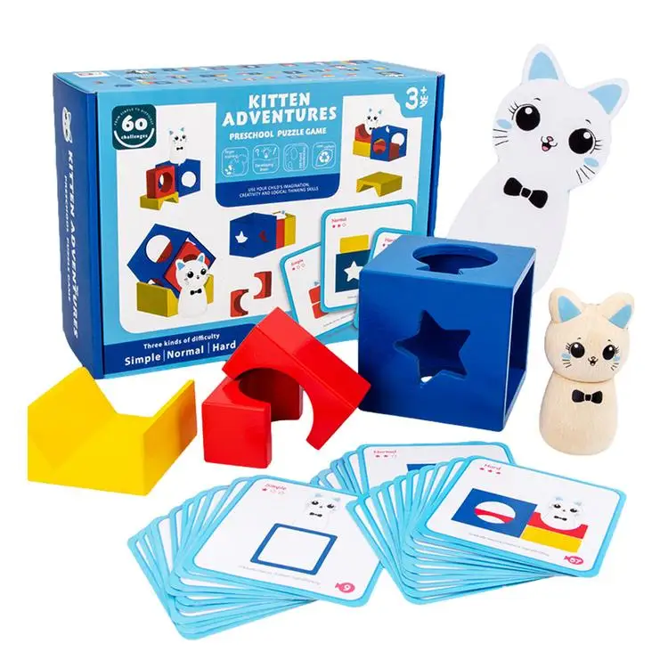 
Kitten Adventures Magic Box Logical Thinking Board Game Wooden Puzzle Brain Teaser Toys Kids Educational Gift 