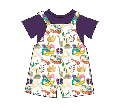 Qingli OEM&ODM oversize top with bike shorts mardi gras print kids designers clothes luxury formal baby clothes