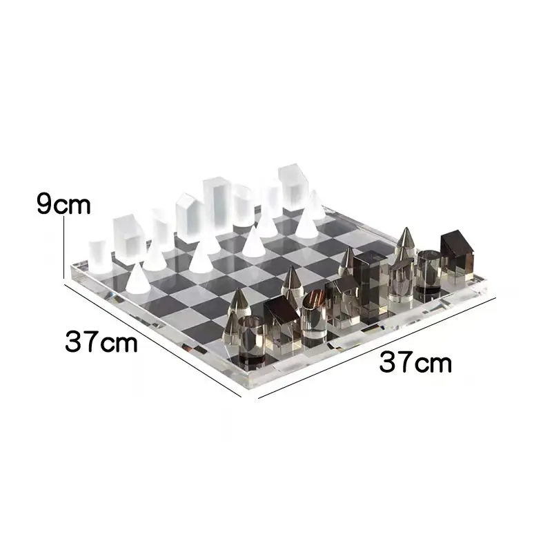 Custom Made Plexiglass Chess Set Luxury Black & Clear Acrylic Checkers Set