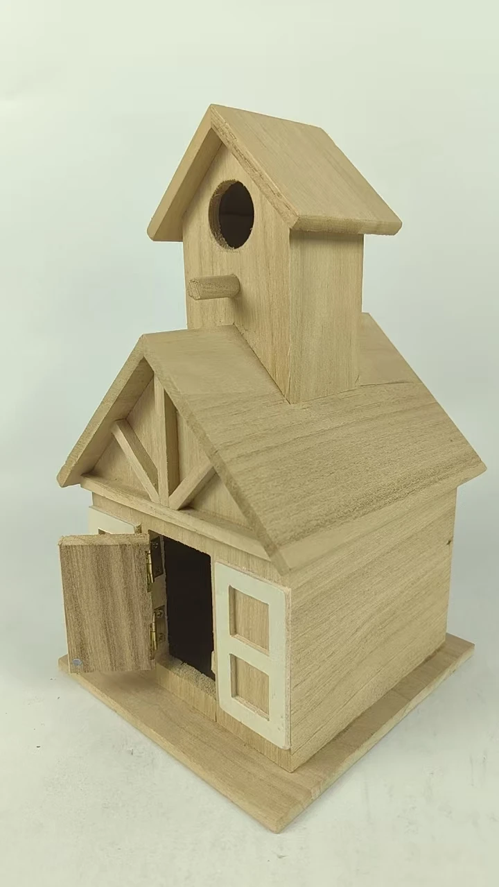 Customized Pine Bird House Wooden Sparrow House with Engraving Personalized Woodworking Art for Home Decoration Unique Gift Idea