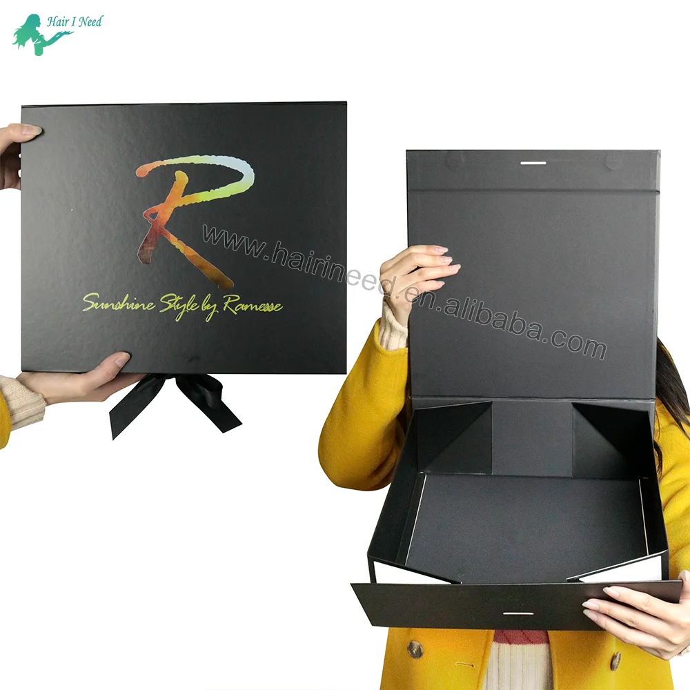 wig boxes custom logo packaging Customized Folding Paper Box Luxury Magnetic Gift Boxes with Ribbon Handle for Small Business