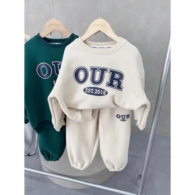 Hot Sale Custom Kids Clothes Boys Girls Clothing Sets For  Tracksuits Pullover Winter Cotton Children Wear fleece fabric