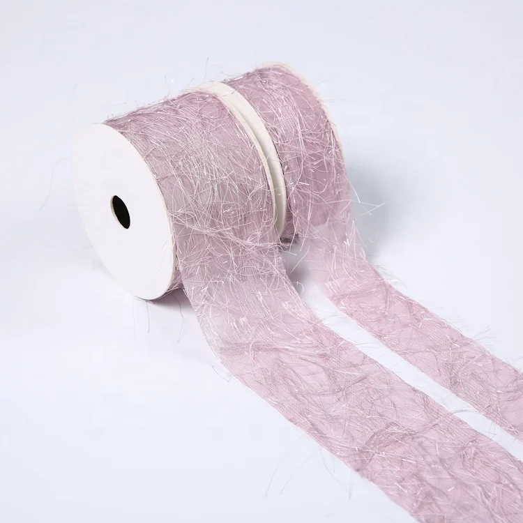 Wholesale custom fashion tassel trim polyester voile ribbon cut edge wedding decor ribbon