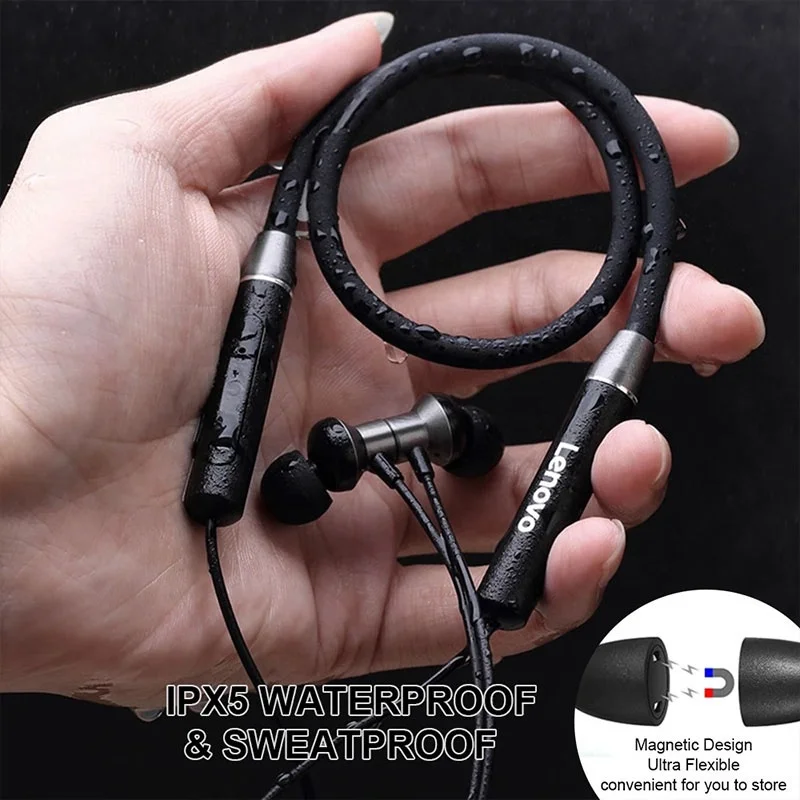 Wholesale Price Wireless 5.0 BT Stereo Magnetic Earphones Waterproof Earphone Headphone Neckband Sports Earbuds Lenovo HE05