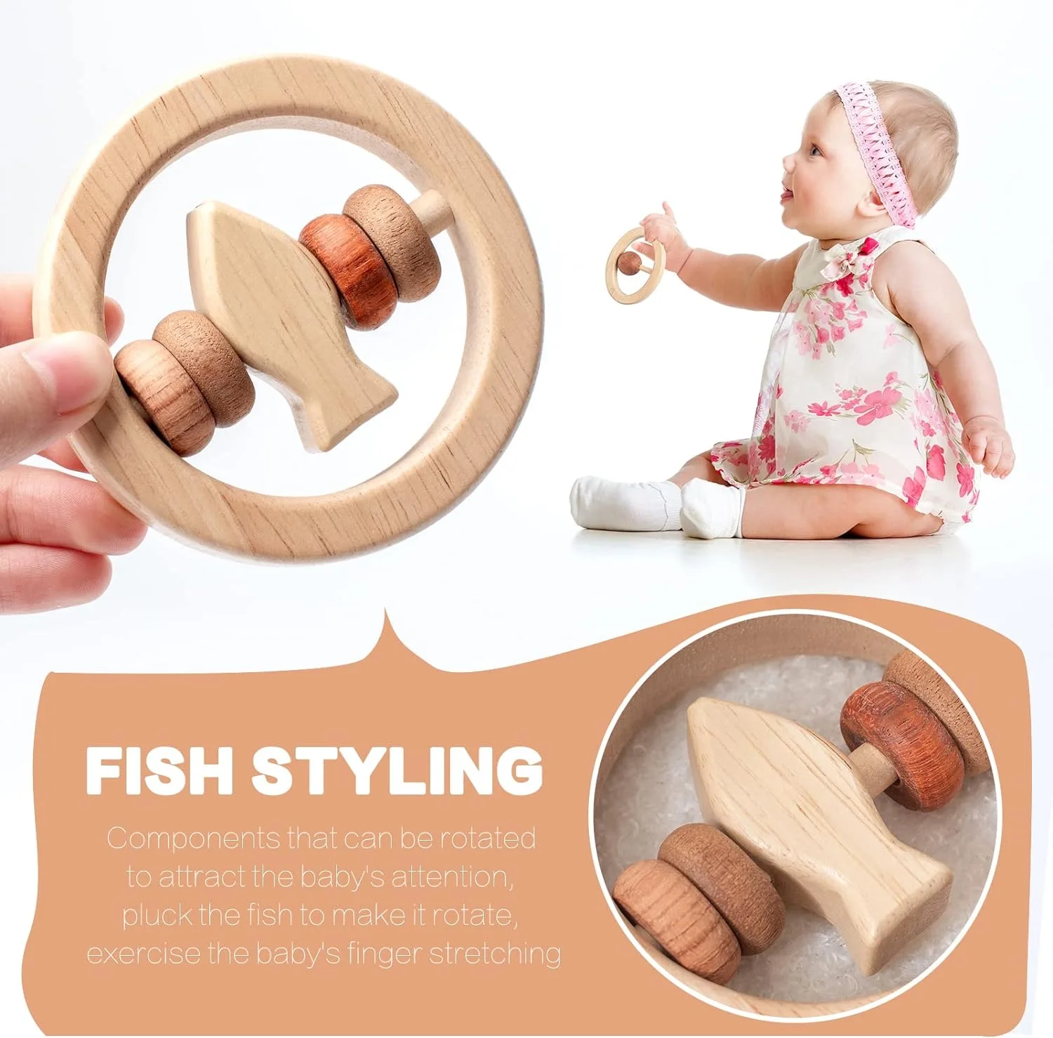 Wooden Baby Toys For 0-12 Months Baby wooden Rattle Boys And Girls Wooden Teething Gift