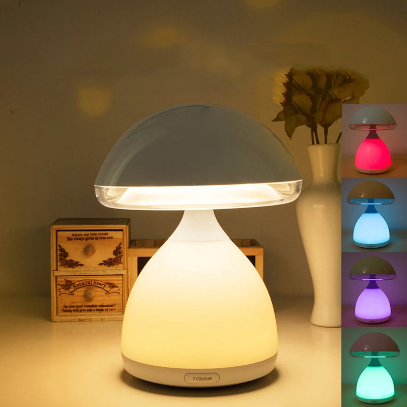 Colorful Mushroom Lamp Decoration Light Night Rechargeable Bedside USB Table LED Desk Lamp