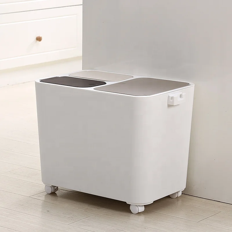 Kworld 3 in 1 Rectangular Garbage Sorting Compartments Energy-Saving Wheels Sanitary Handles