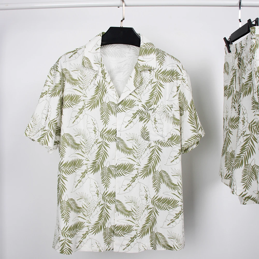 Shinesia OEM Custom Linen Shirts Summer Guayabera Hawaiian Shirt Printing Sublimation Shirts Button up Short Sleeve Men Casual