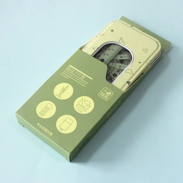 
Green Student tin math set with clean Plastic window Geometry Box Math Sets Compass Divider Instrument Stationery 