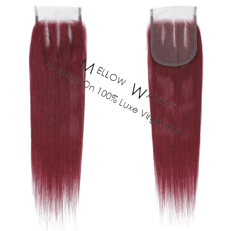 
Mellow Waves 2021 new in stock women 4*4 lace closure 99J colored human cuticle aligned straight hair for black women 
