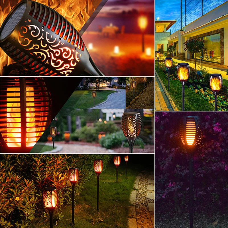 High Quality Outdoor waterproof 33/51/72/96 led solar power flame torch light for decorative courtyard landscape garden pathway