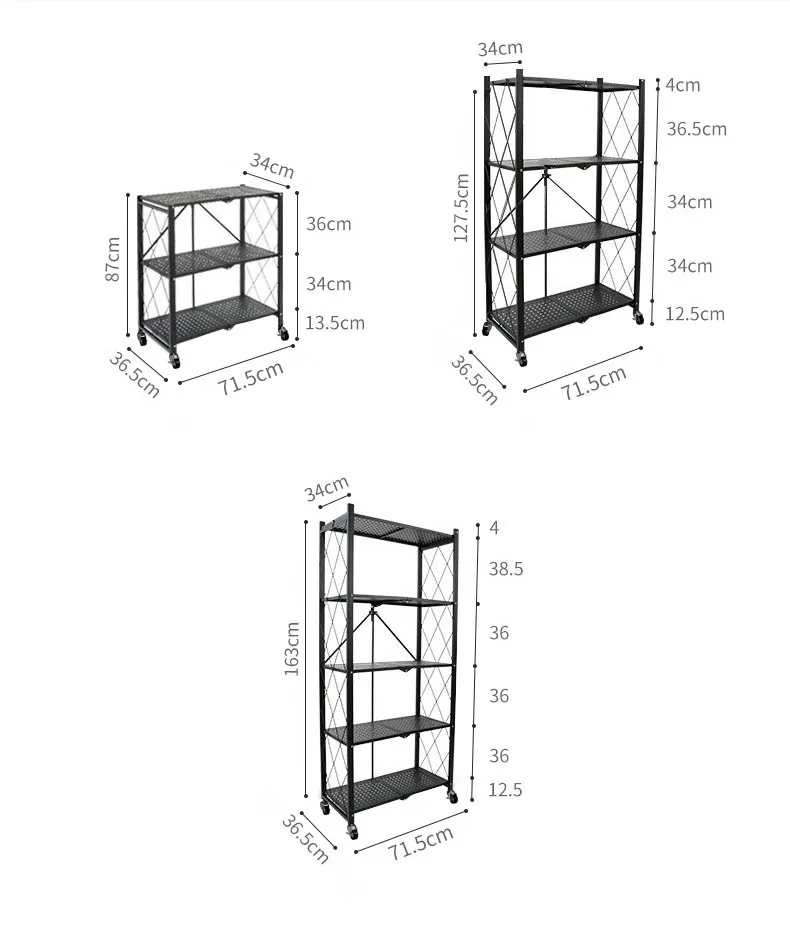 General Purpose Collapsible/Foldable Shelving Unit, Small Rack with Wheels | Organizer, Rolling Cart, Home Kitchen Metal Wire