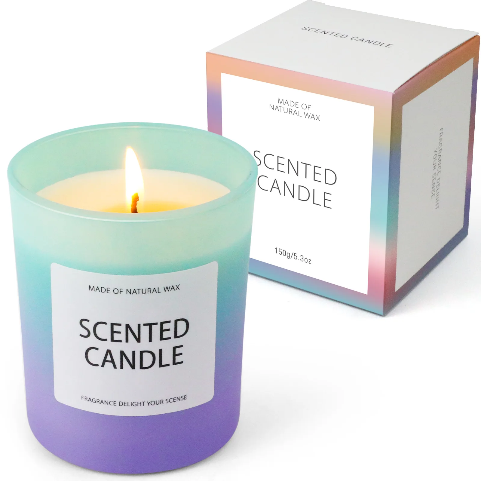2022 New product decorative soy wax Organic Vanilla Lavender Fragrance scented candle in colorful glass jar tin gift box