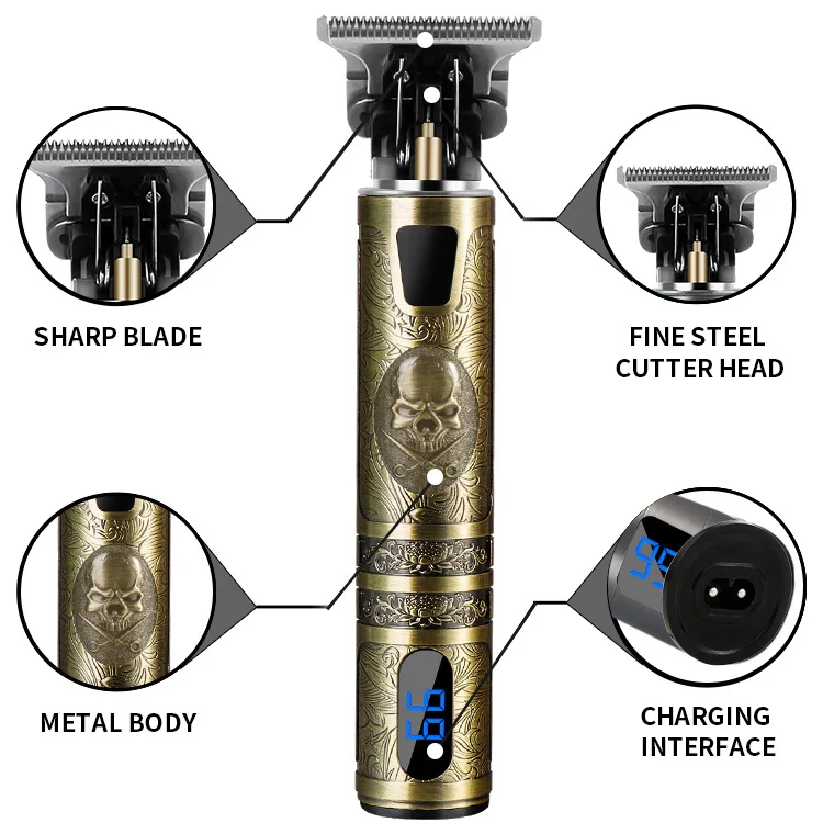 USB Rechargeable Portable Baldheaded Hair Cut Machine Electric Machine Hair Trimmer with LCD Display Screen