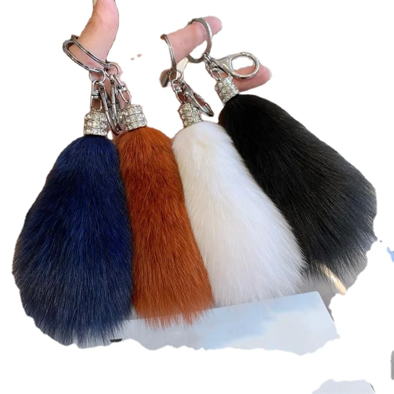 Большой лисьий хвост брелок помпоны сумка с кисточками кулон женское кольцо пушистая цепочка из натурального меха очаровательная девушка подарок