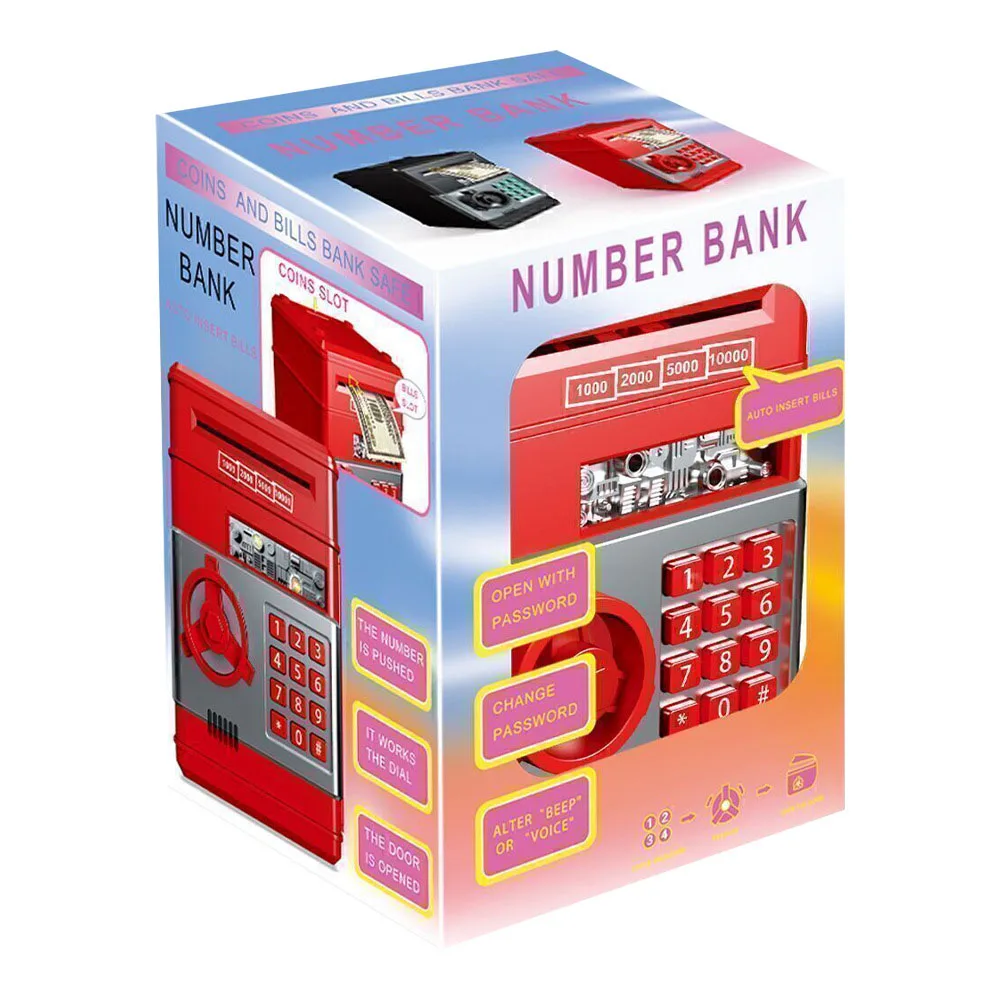 Hot sell electronic atm machine piggy bank plastic coin cash auto-rolling deposit password fingerprint money safe box for kids