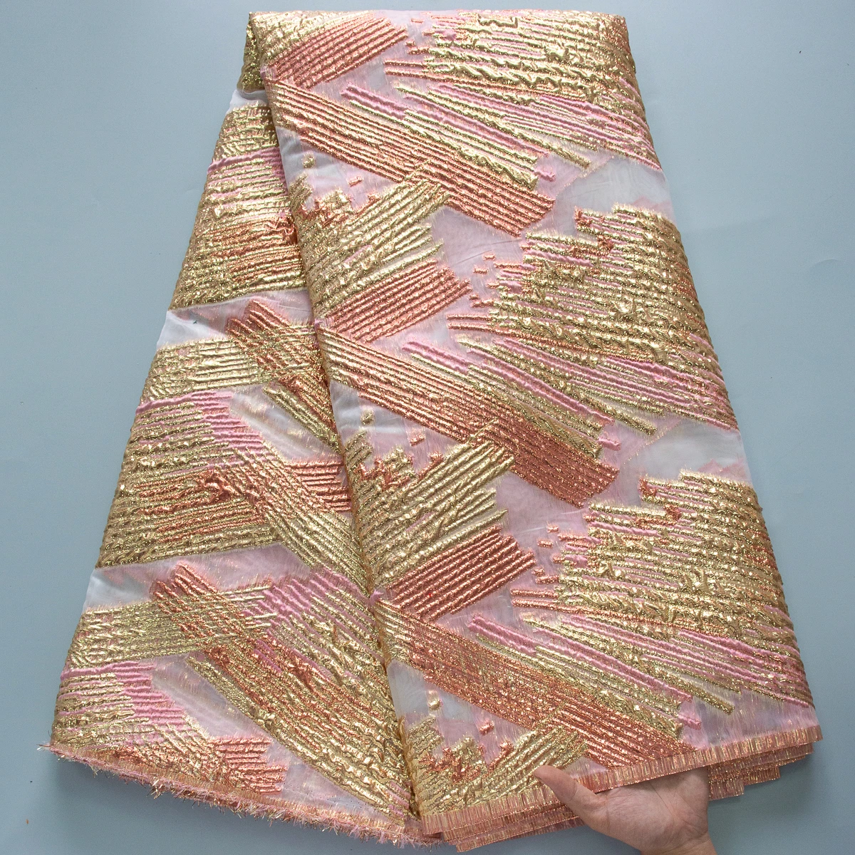 Brocade Lace Fabric 2024 High Quality 5 Yard Gold African Brocade Jacquard Lace Fabric Elegant Dress for Women Sewing 3830