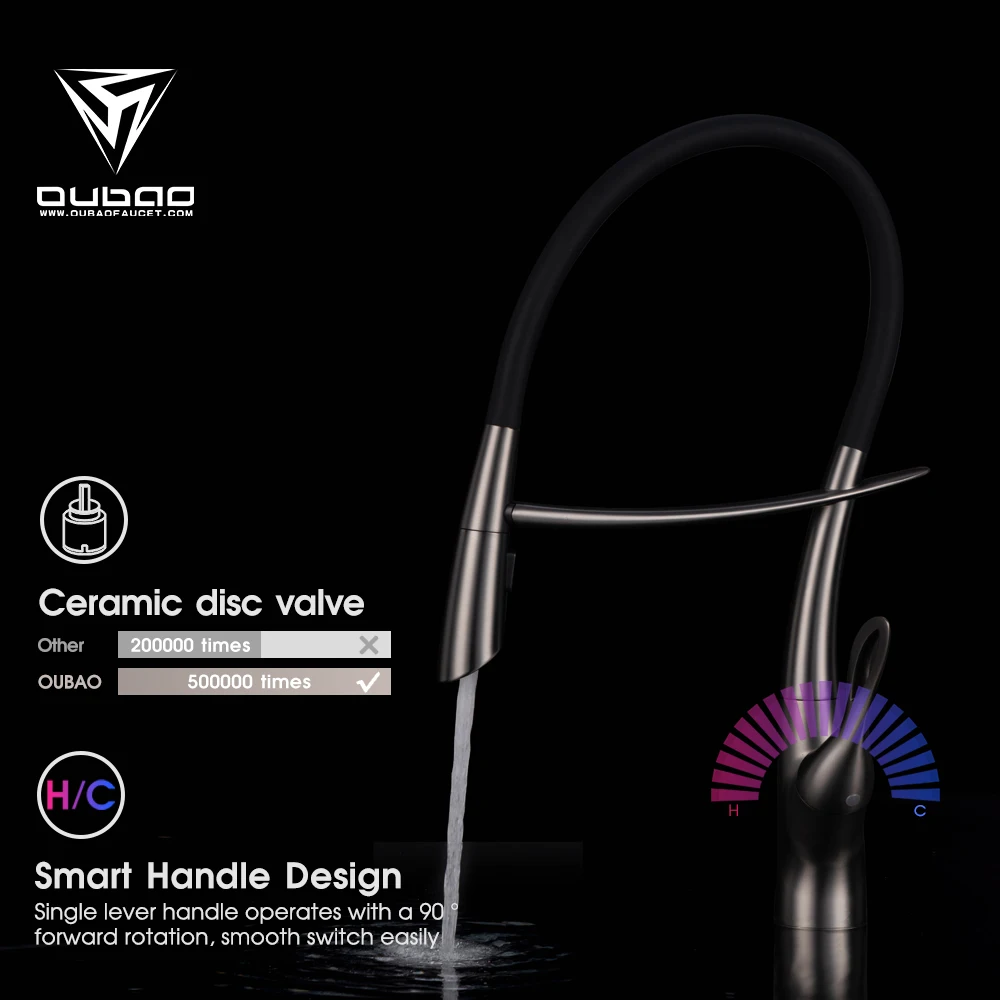 China Single Handle Gun Gray Hot And Cold Pull Out Two Ways Wash Sink Mixer Tap Black Silicon Hose Flexible Kitchen Faucet