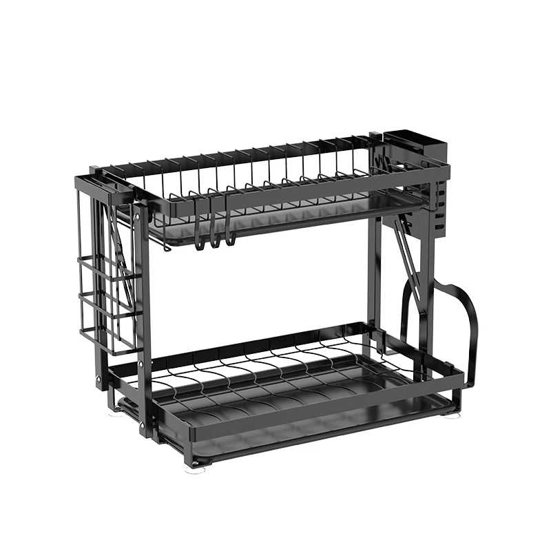 WIREKING Kitchen 2 Tier Dish Rack Easy Assembly Folding Design Plastic Knife Fork Spoon Storage Holder