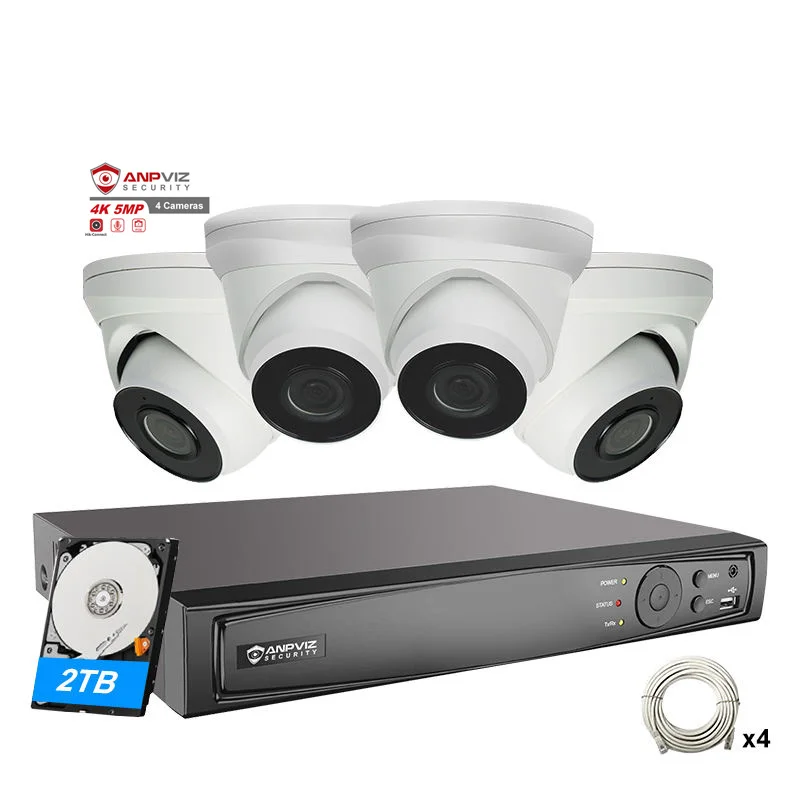 Anpviz Security system 8CH POE NVR install 2TB HDD 4pcs 5MP IP POE CCTV Camera IP67 H.265+ IR 30M Built-in mic and SD card slot
