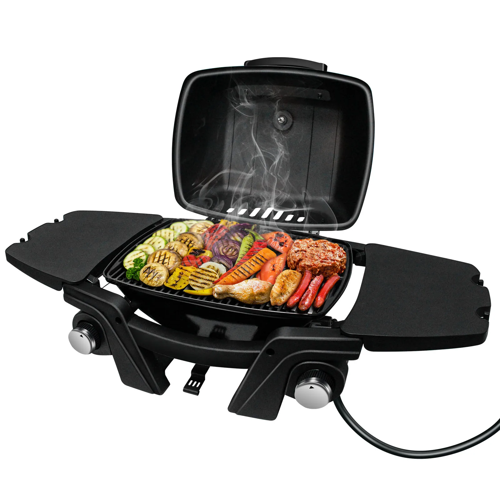 Portable Liquid Propane Gas Grill Two-Burner BBQ Barbecue Grill with 2 U-shaped Ignition Plates 2 cooking grills Black